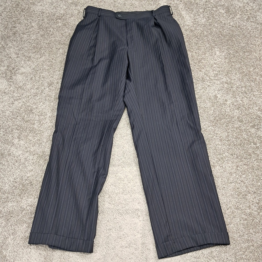 Jean John Mens Wool Pinstripe Suit 3-Button Blazer Pleated Cuffed Pants 36x32 - Picture 11 of 16